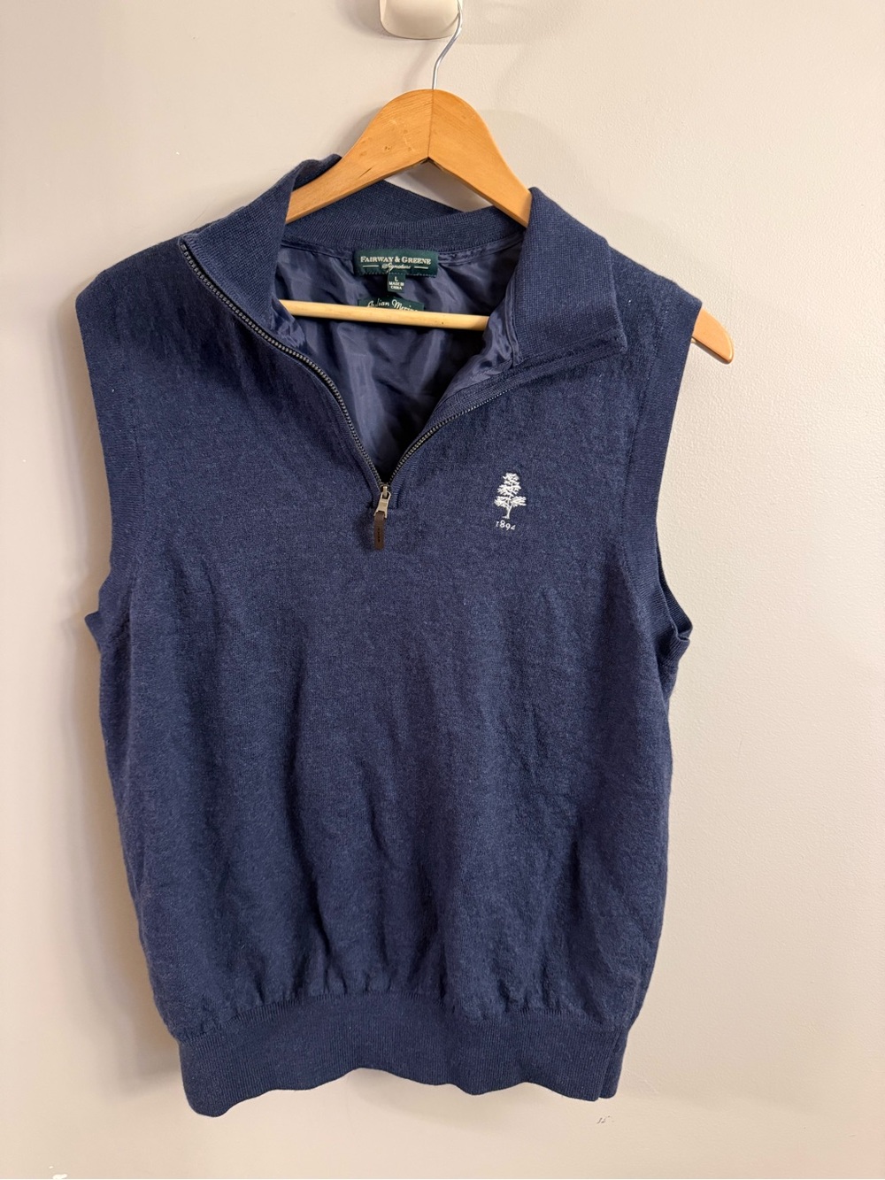Fairway & Greene 100% Merino Wool Quarter Zip Golf Vest Men’s Large